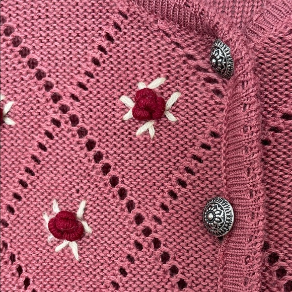 Vintage Austrian Pfister Pink Rose Embroidered Women's Cardigan Sweater size 10 - Picture 2 of 6